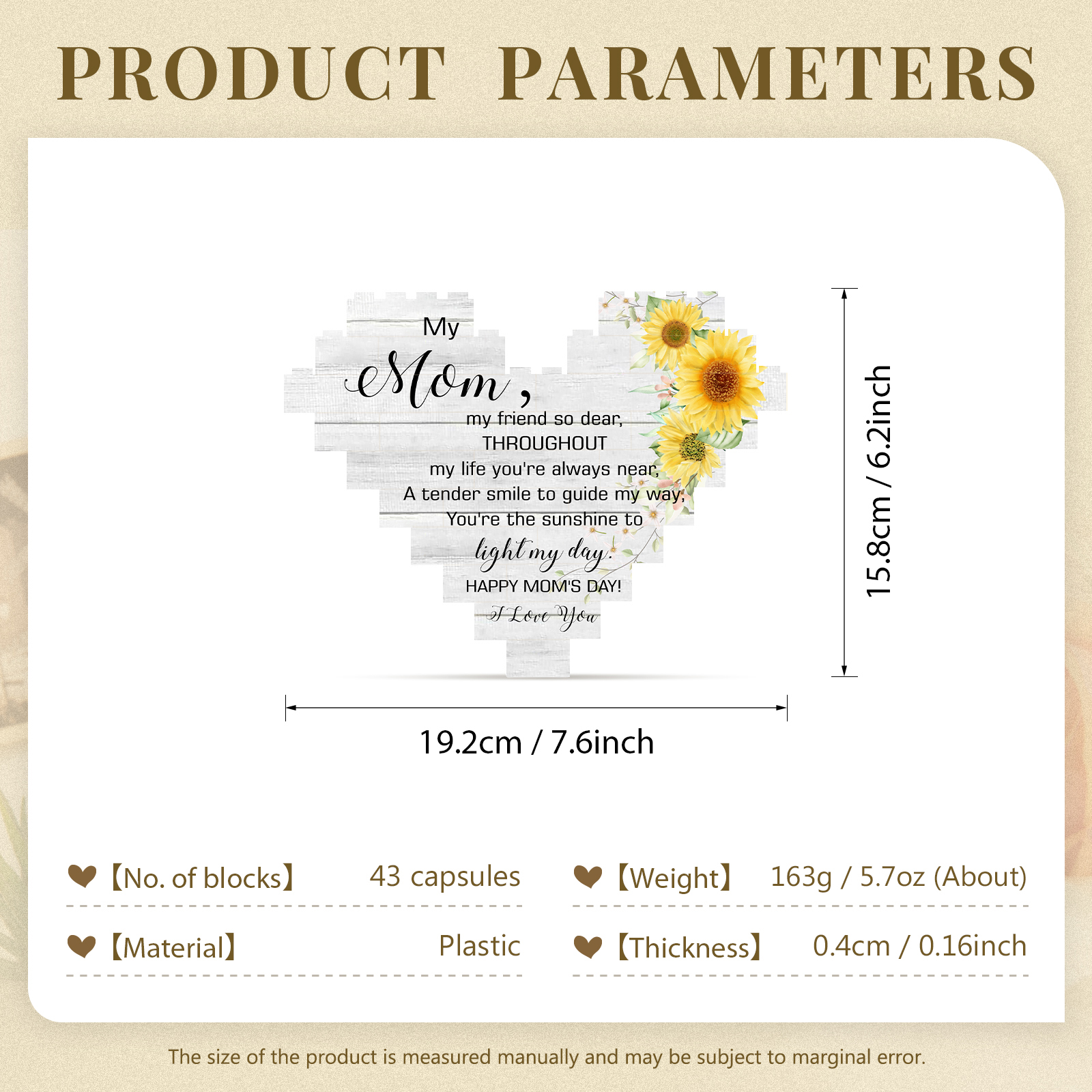 Custom Heart Shape Building Blocks Puzzle Photo Brick Square Shape Puzzle DIY Gift - Single Layers-Jessemade AU