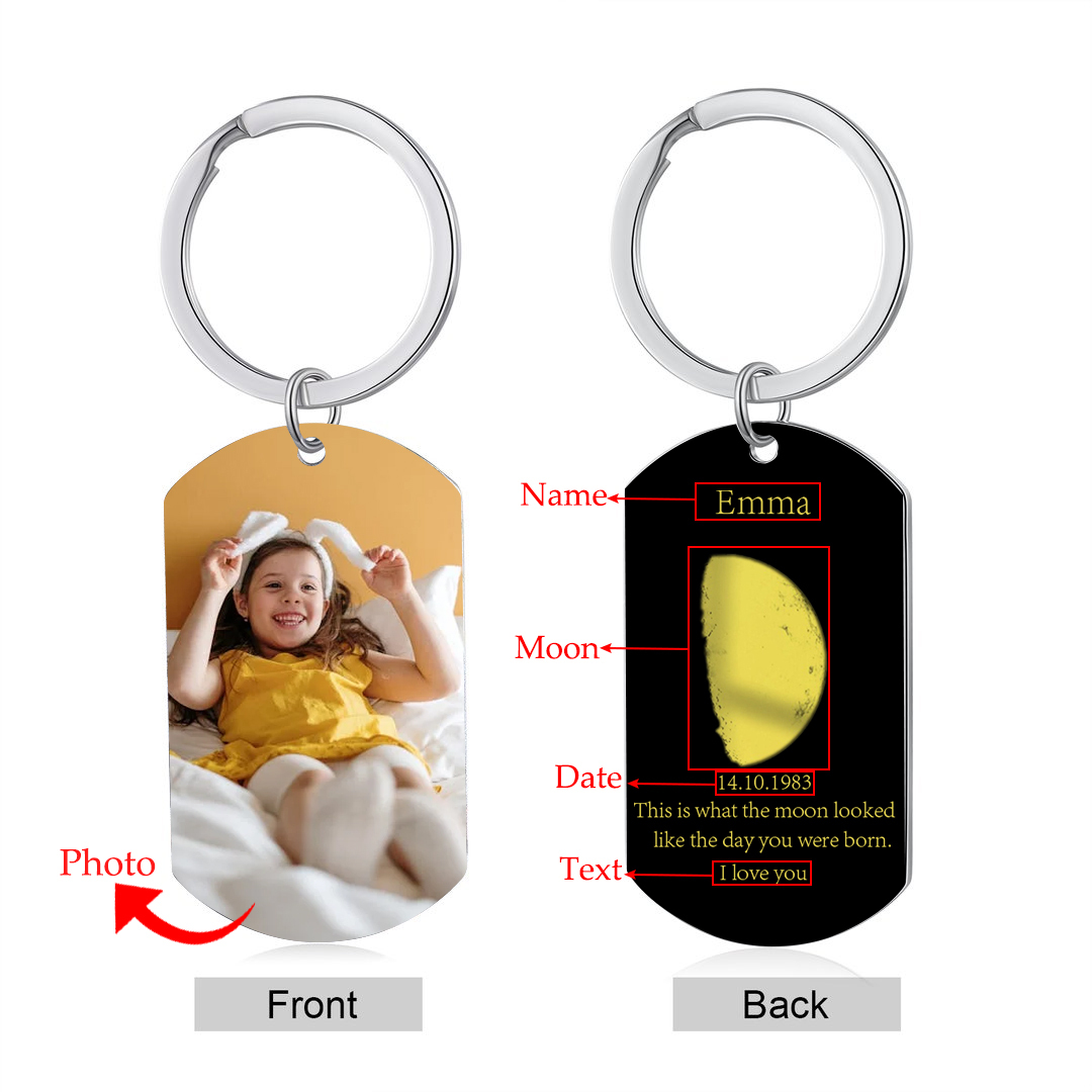 Personalised Photo Keychain Custom Name & Text & Date Keychain Gift for Kids - This Is What The Moon Looked Like The Day You Were Born-Jessemade AU