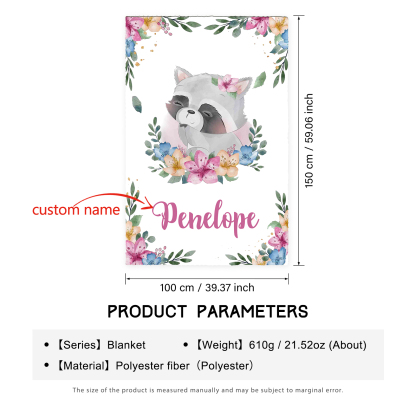 Personalised Raccoon Blanket Custom Name Cute Cartoon Blanket-Jessemade AU
