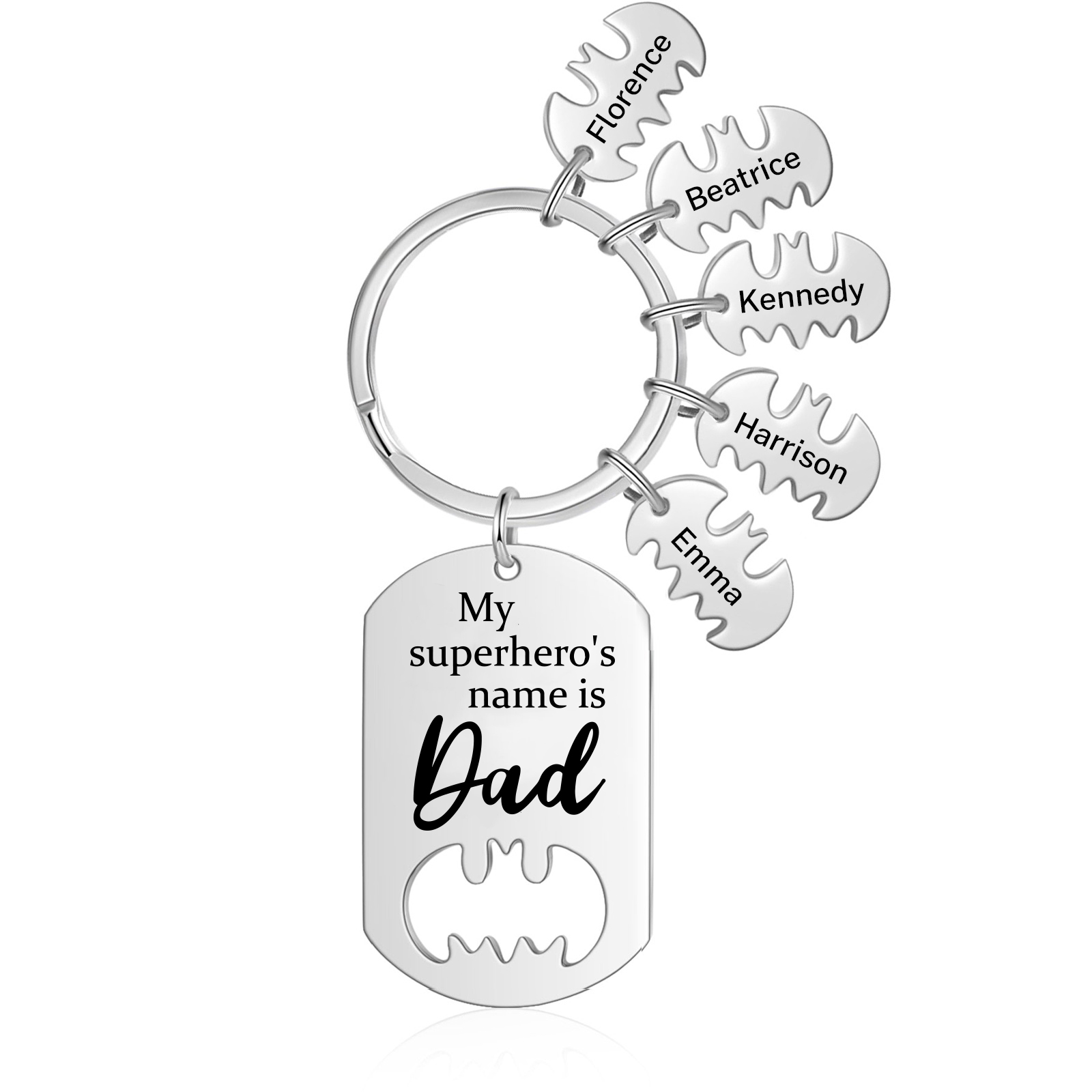 Personalised 5 Names Bat Keychain Father Keychain Gifts for Batman Dad - My Superhero's Name Is Dad-Jessemade AU