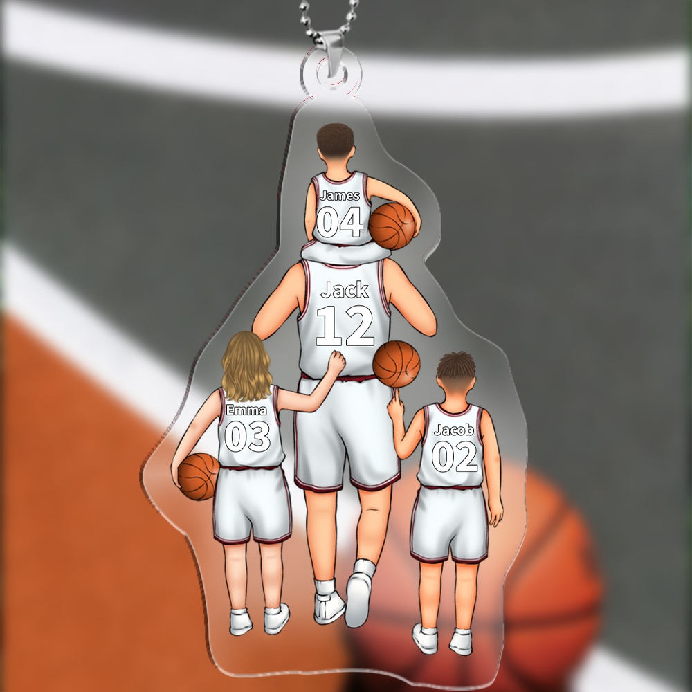 Personalised Basketball Family Hanging Ornament Custom 2–5 Names & Jersey Number Keychain Acrylic Pendant Father's Day Gift