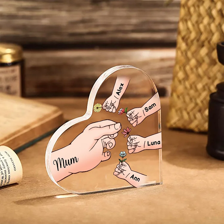 5 Names - Personalised Acrylic Heart Keepsake Handing Flowers to Mother Ornaments Gifts for Grandma/Mother-Jessemade AU
