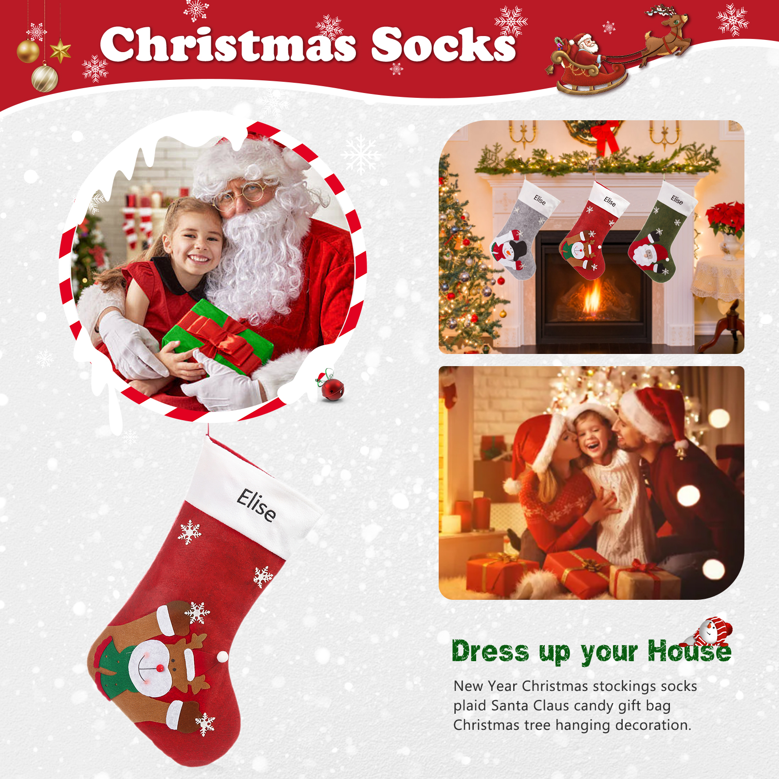 Personalised Christmas Stocking Ornaments Custom 1 Name Christmas Socks Gifts for Family Friends-Jessemade AU
