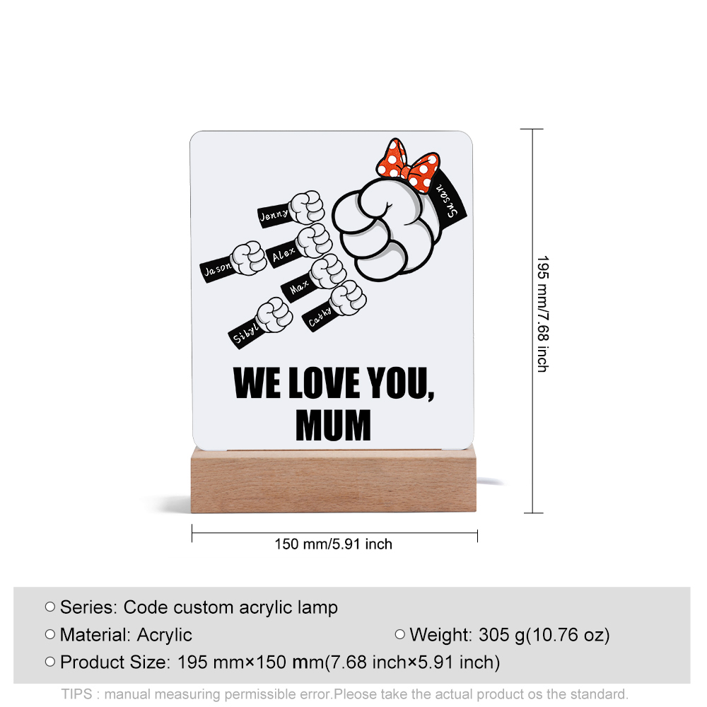 7 Names - Personalised Acrylic Night Light Custom Names & Text Fist Bump LED Lamp Gifts for Family-Jessemade AU