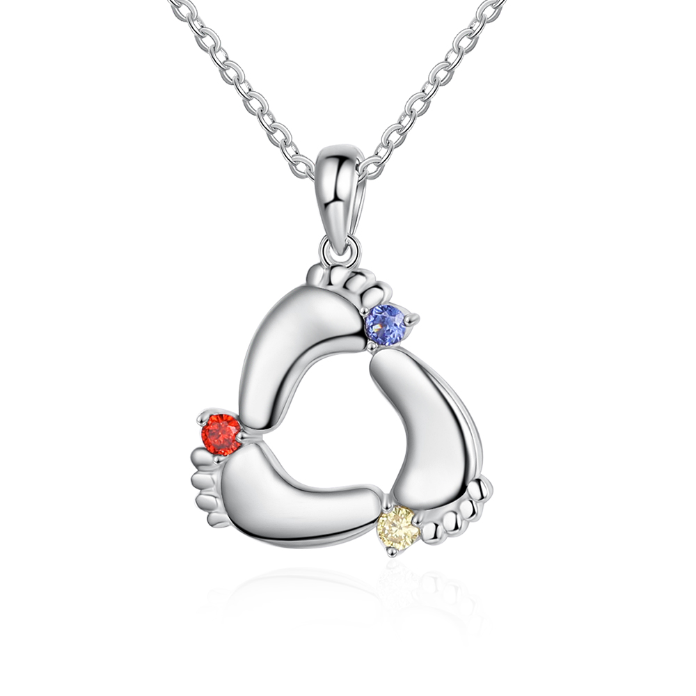 Personalised Baby Feet Keychain With 3 Birthstones Engraved names Keychain Gifts For Mother-Jessemade AU