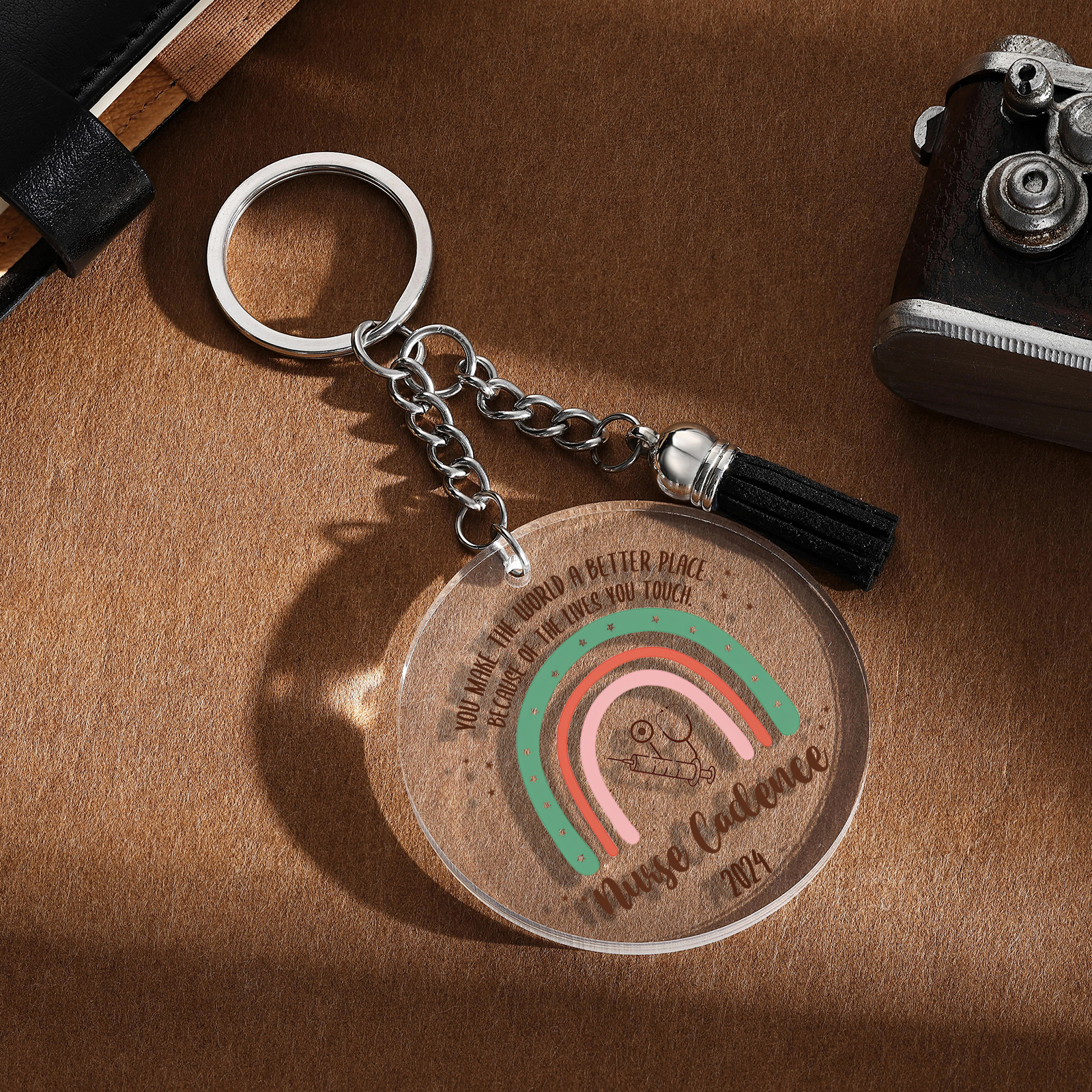 Personalised Nurse Keychain Custom Text & Year Acrylic Keychain Gift For Her - You Make The World A Better Place-Jessemade AU