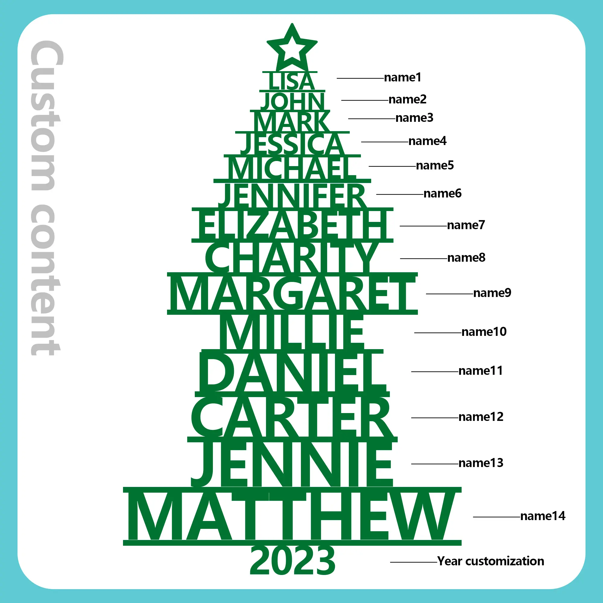 14 Names - Personalised Christmas Tree Ornaments Customised Name Xmas Wooden Decor Gifts for Family Friends-Jessemade AU