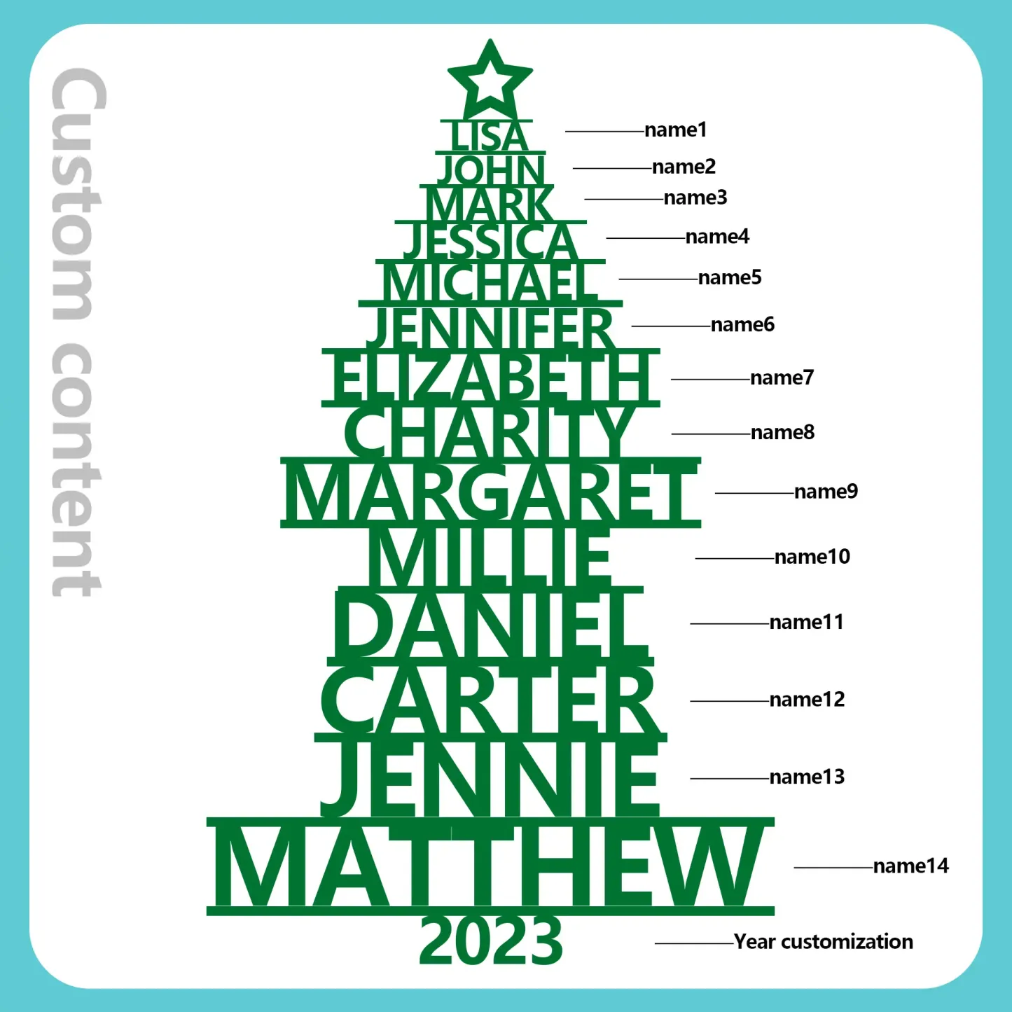 14 Names - Personalised Christmas Tree Ornaments Customised Name Xmas Wooden Decor Gifts for Family Friends-Jessemade AU