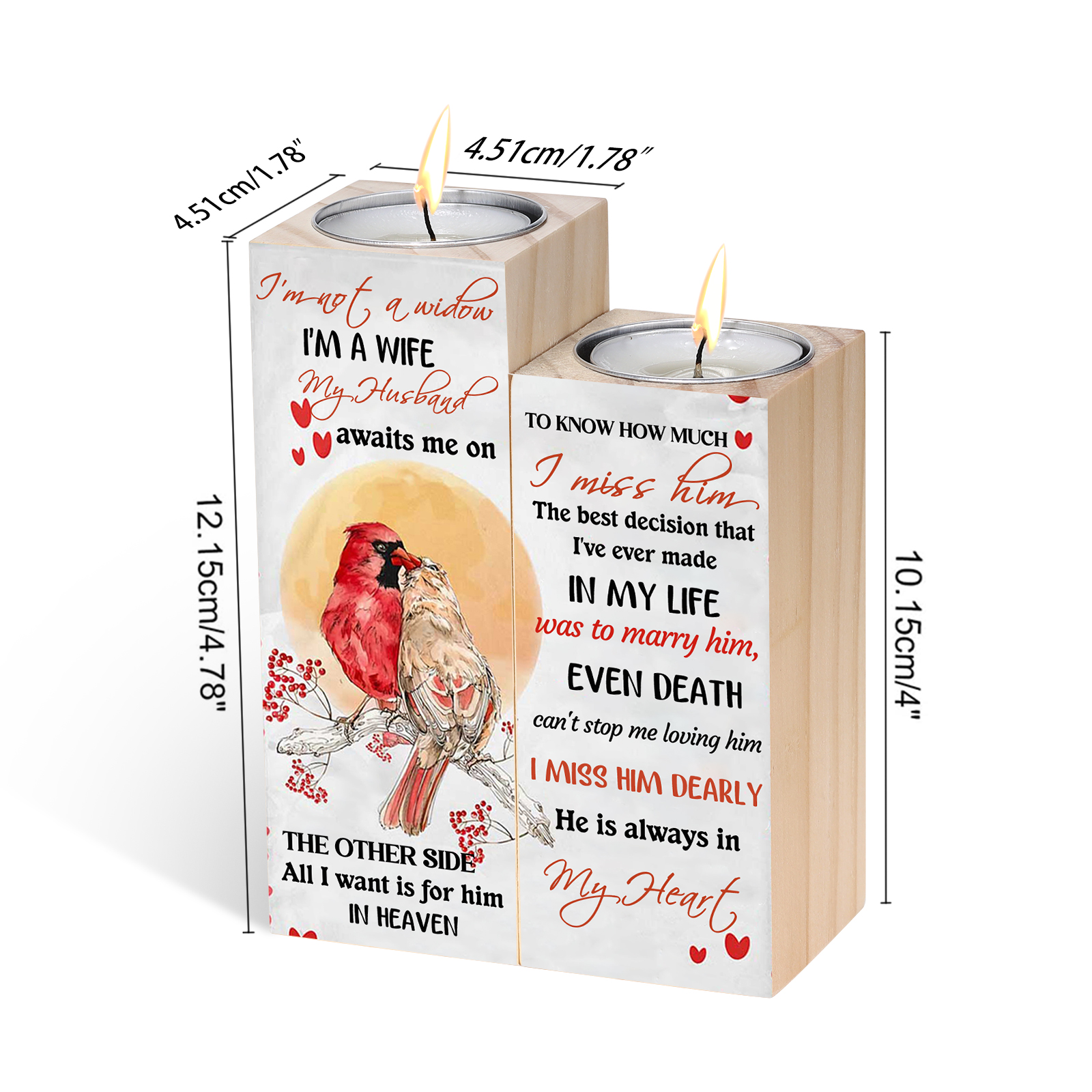 "I'm Not A Widow"  Wooden Candle Holder Cardinal Candlesticks Memorial Gifts-Jessemade AU