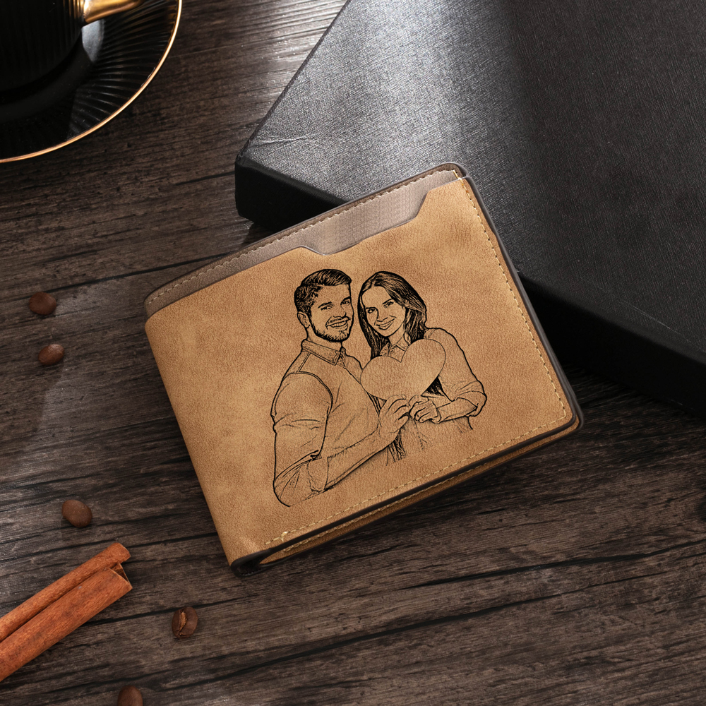 Brown Personalised Leather Wallet Engraved Photo Short Purse Folding Wallet Gifts For Men-Jessemade AU