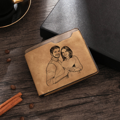 Brown Personalised Leather Wallet Engraved Photo Short Purse Folding Wallet Gifts For Men-Jessemade AU