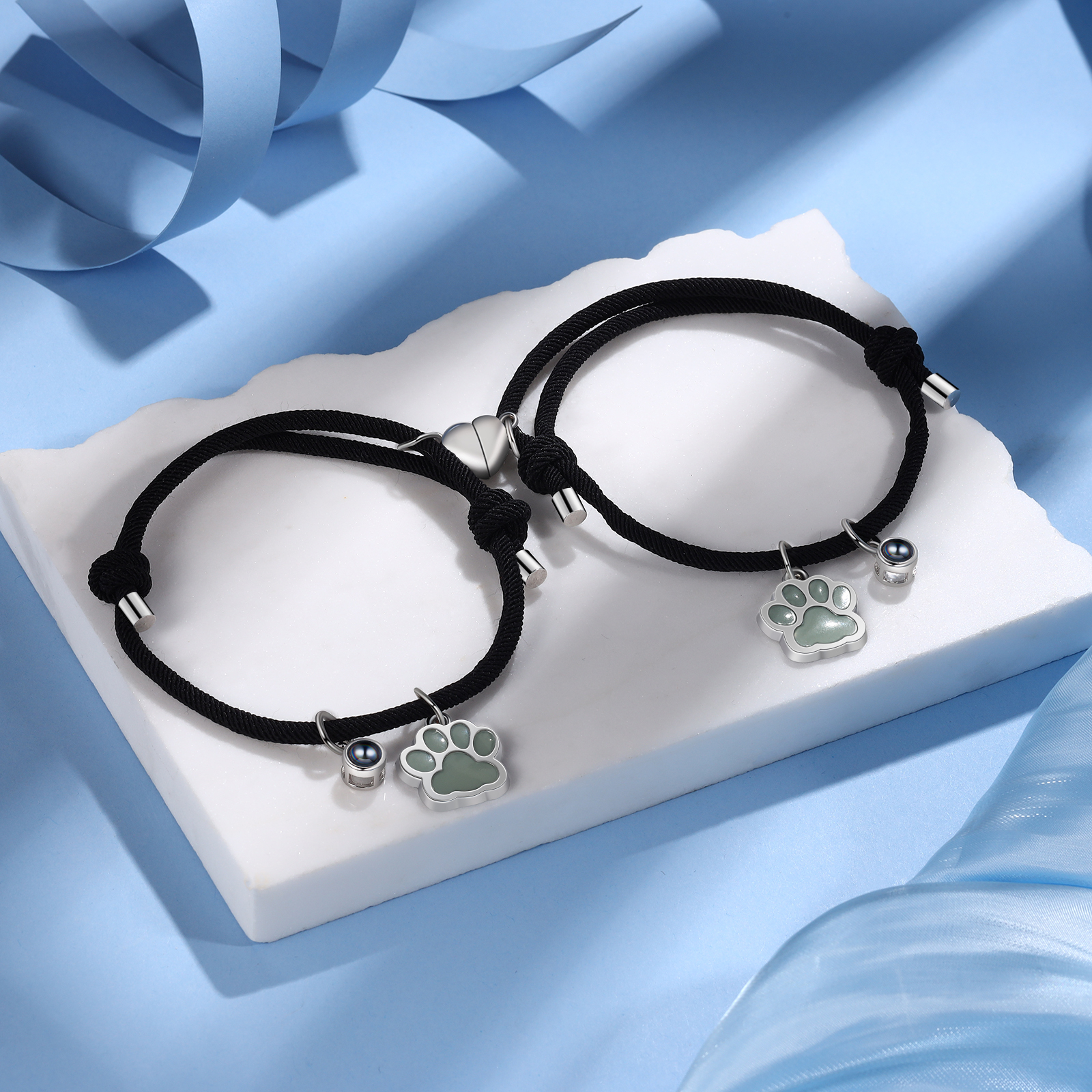 Personalised Photo Projection Bracelet Set Dog Paw Fluorescent Magnetic Bracelet Matching Gifts For Couples/Friends-Jessemade AU
