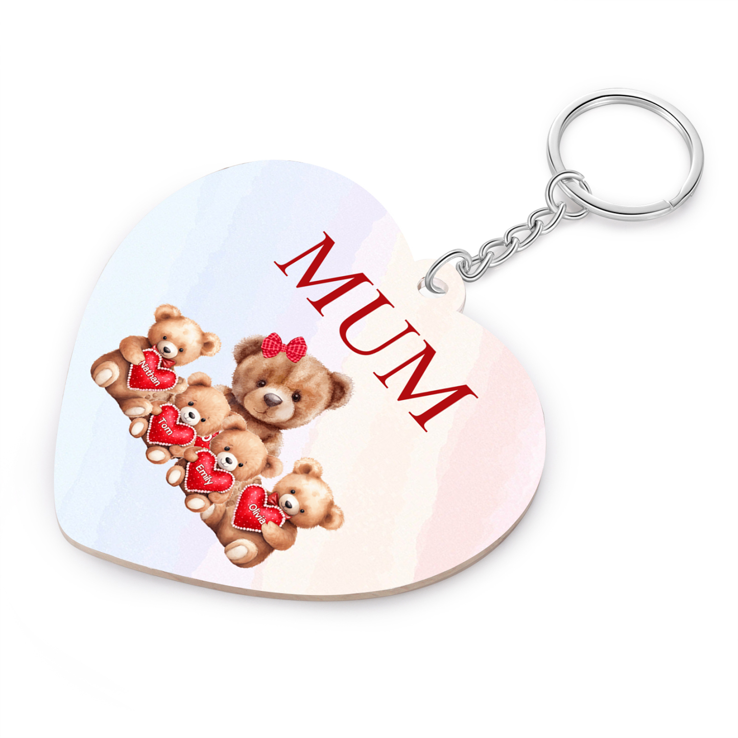 4 Names - Personalised Acrylic Keychain Custom 1 Text Teddy Bears Family Hanging Ornaments Gift for Mum/Grandma-Jessemade AU