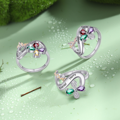 Personalised Butterfly Ring Custom 3 Birthstones Love Ring Gifts For Her-Jessemade AU