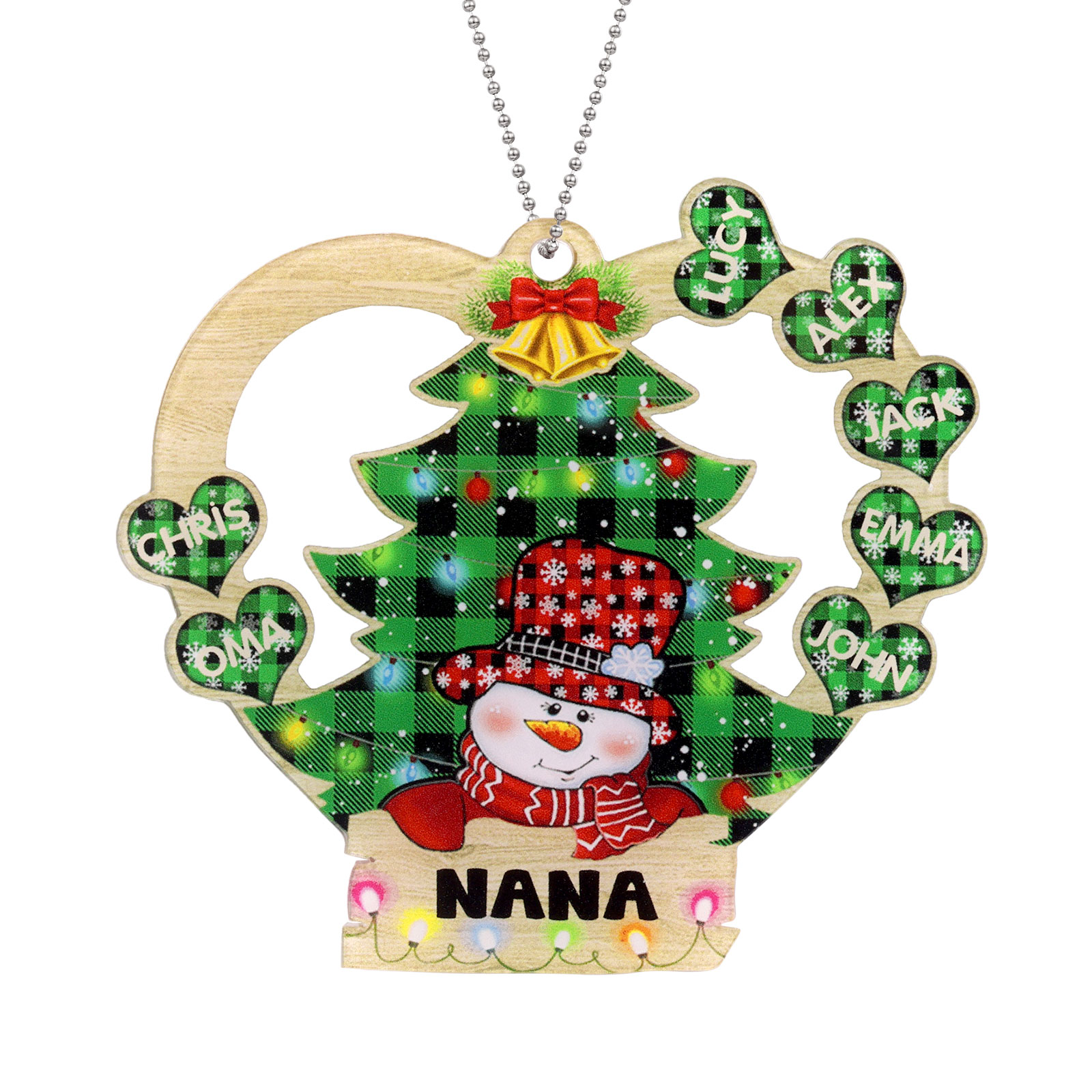 7 Names - Personalised Heart Christmas Tree Ornament Customised Name & Text Acrylic Snowman Hanging Ornaments Gift for Family-Jessemade AU