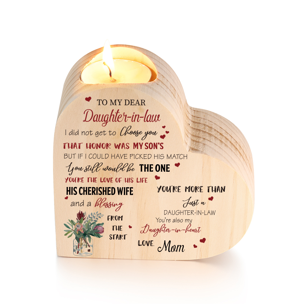 To My Daughter-In-Law Candle Holder You’re also my daughter-in-heart Wooden Candlestick-Jessemade AU