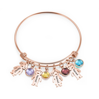 Personalised Kid Charms Bangle Bracelet With Names Customised 4 Birthstones Gift for Her-Jessemade AU