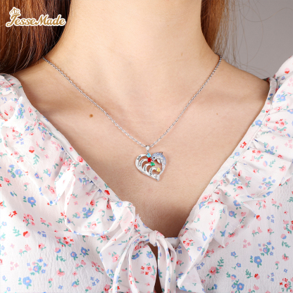 Personalised Heart Dolphin Necklace With 5 Birthstones Engraved Names Gift For Mum-Jessemade AU