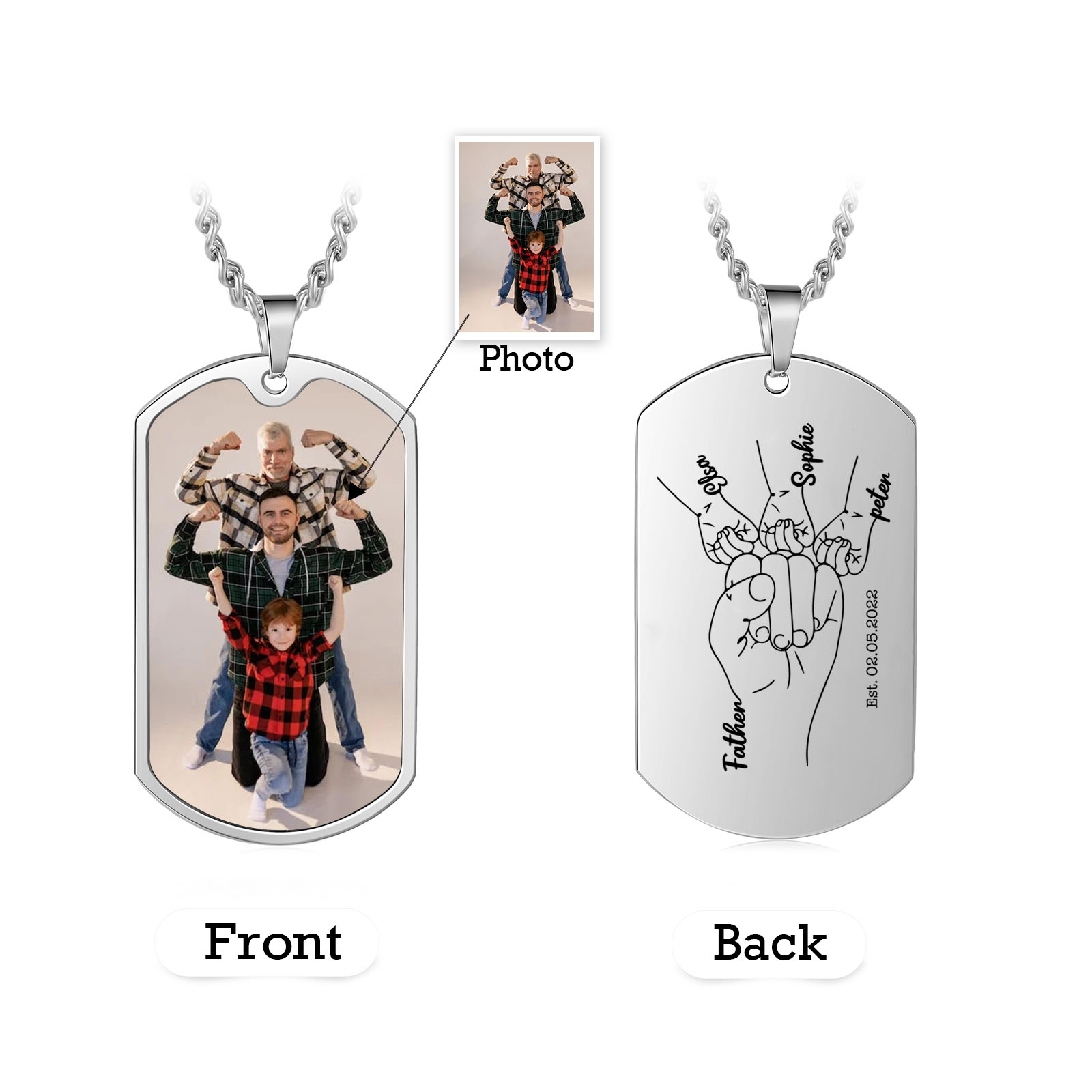 Custom Fist Bump Family Necklace with 3 Kids' Names Personalised Photo Dog Tag Necklace Father's Day Gifts-Jessemade AU