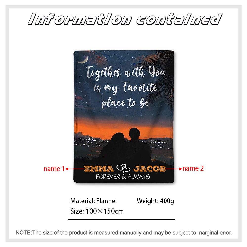 Personalised Couple Blanket Customised 2 Names Blanket Gift for Him/Her - Together With You Is My Favourite Place To Be-Jessemade AU
