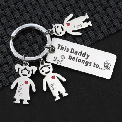Personalised Family Keychain with 5 Kid Charms Engrave Names-Jessemade AU