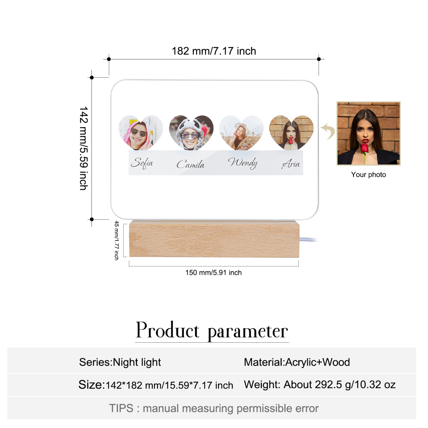 Personalised Family Photo Night Light Ornament Custom 4 Names Bedroom Decor Home Decoration LED Light Personalised Photo Ornament-Jessemade AU