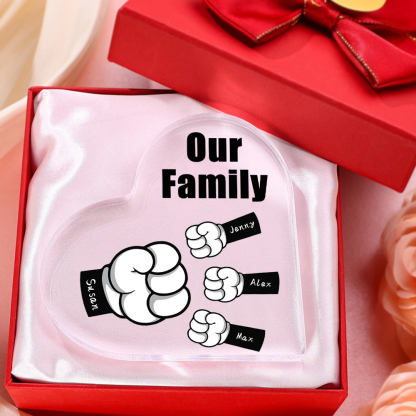 Personalised Acrylic Heart Keepsake Custom 4 Names & 1 Text Fist Bump Ornaments Gifts for Dad/Grandpa-Jessemade AU
