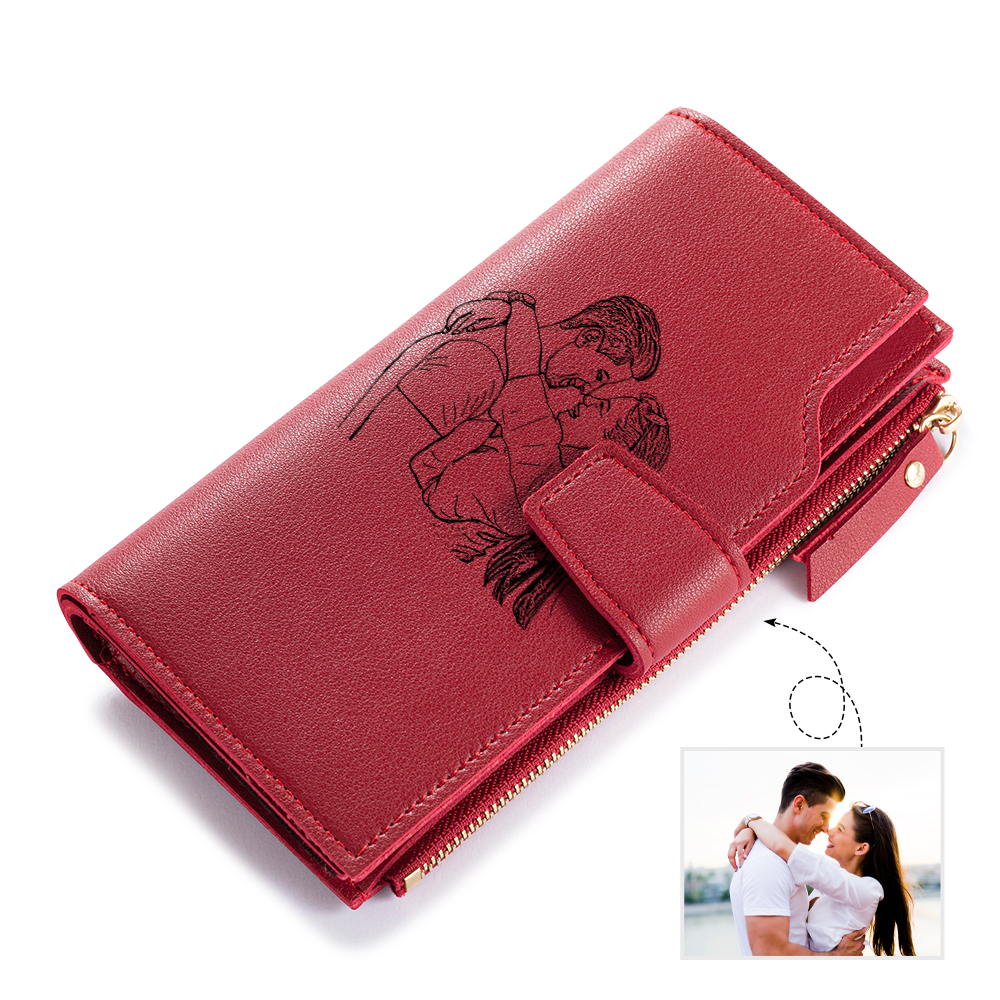 Red Personalised Leather Wallet Engraved Photo Long Purse Gifts For Women-Jessemade AU