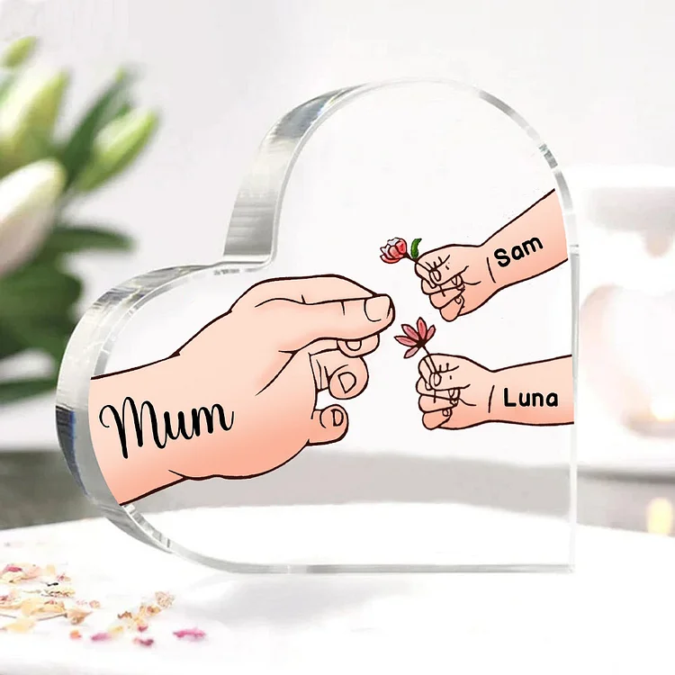 3 Names - Personalised Acrylic Heart Keepsake Handing Flowers to Mother Ornaments Gifts for Grandma/Mother-Jessemade AU