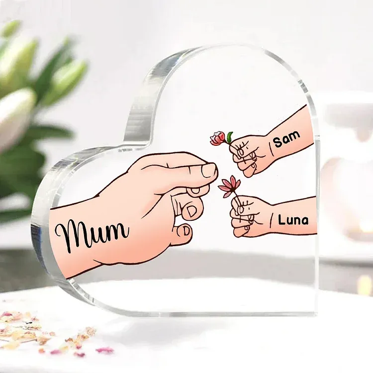 3 Names - Personalised Acrylic Heart Keepsake Handing Flowers to Mother Ornaments Gifts for Grandma/Mother-Jessemade AU