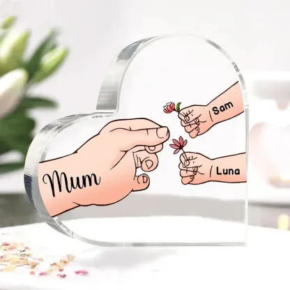 3 Names - Personalised Acrylic Heart Keepsake Handing Flowers to Mother Ornaments Gifts for Grandma/Mother-Jessemade AU