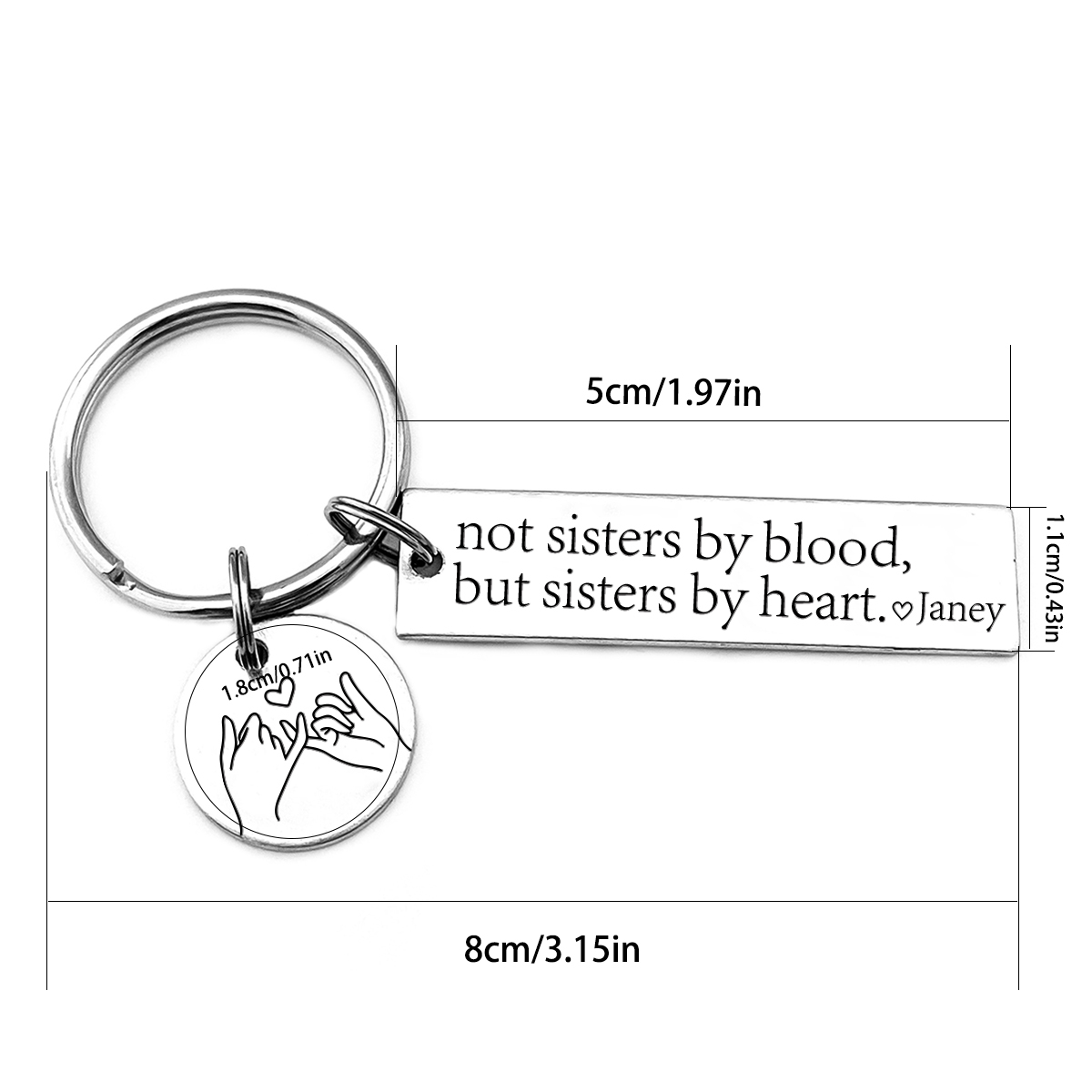 Custom Name Sister Keychain Pinky Swear Keyring "Not Sisters By Blood, But Sisters By Heart" Gift For Friend/Bestie-Jessemade AU