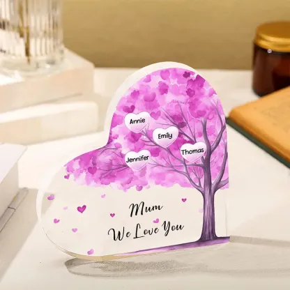 4 Names - Personalised Acrylic Heart Keepsake Custom Text Purple Tree Ornaments Gifts for Grandma/Mother-Jessemade AU