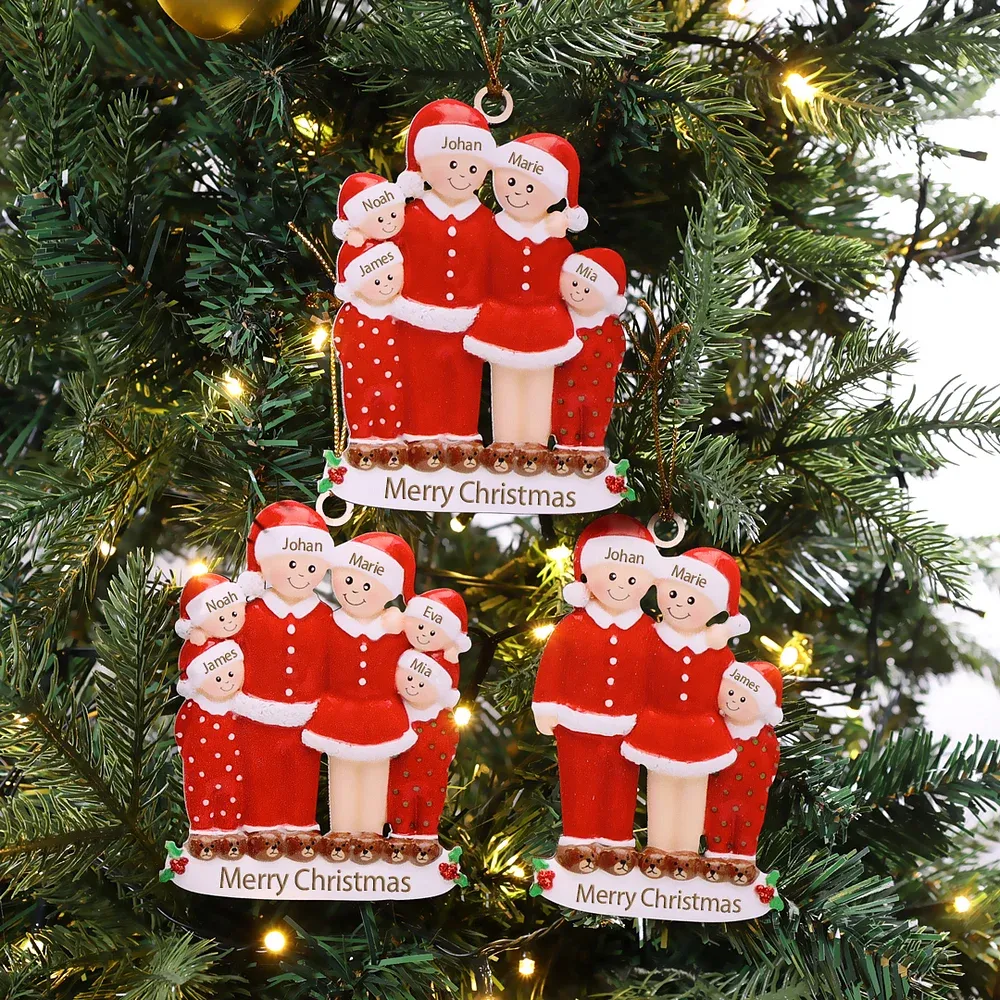 4 Names - Personalized Wooden Christmas Ornaments Custom Name & Text Christmas Pajama Party Pendants Family of 4 Gift For Family-Jessemade AU