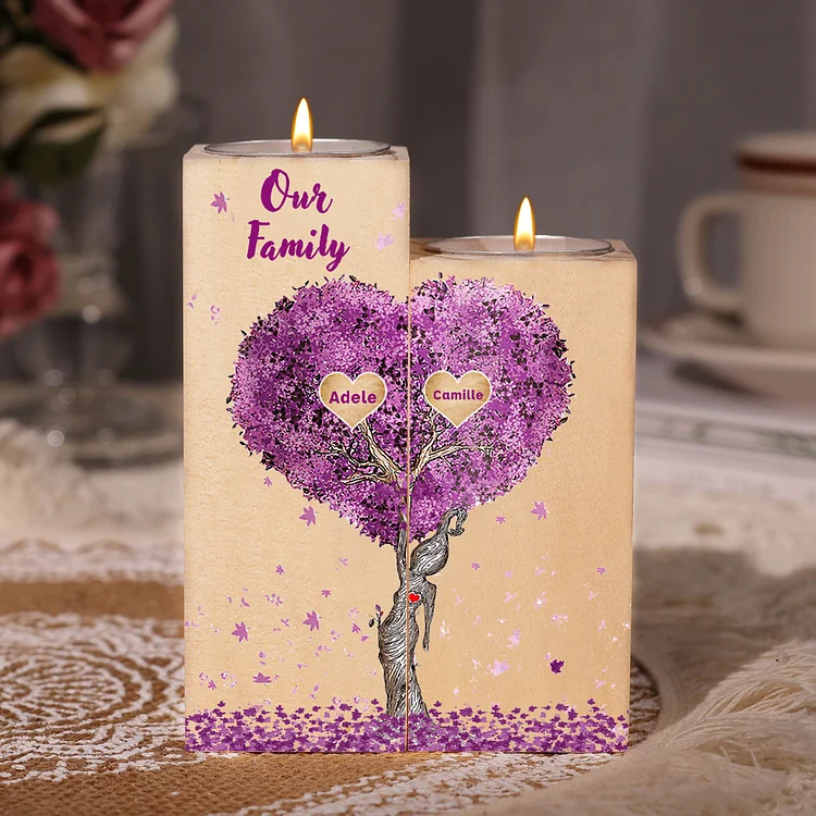 Personalised Family Tree Candle Holder Custom 4 Names Wooden Candlesticks-Jessemade AU