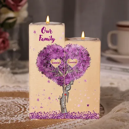 Personalised Family Tree Candle Holder Custom 4 Names Wooden Candlesticks-Jessemade AU