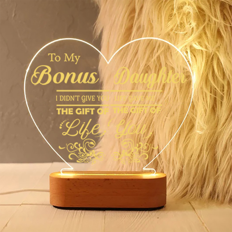 To My Bonus Daughter Night Light "Life Gave Me The Gift of You" Wooden LED Lamp-Jessemade AU