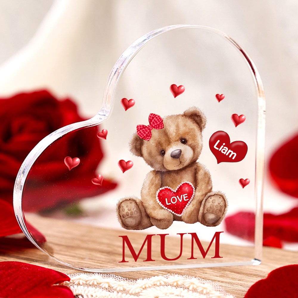 1 Name - Personalised Acrylic Heart Keepsake Custom 2 Texts Teddy Bear Ornaments Gifts for Grandma/Mother-Jessemade AU