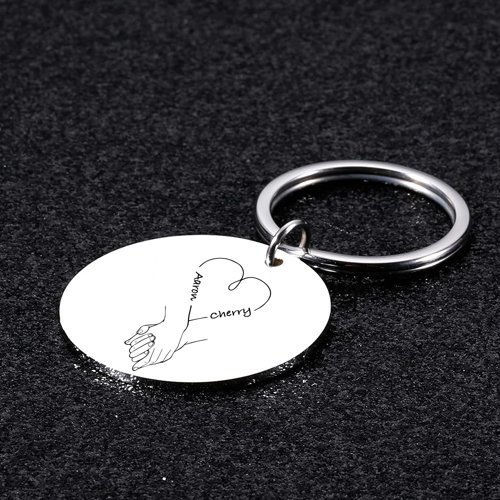 Custom Circle Keychain With 2 Names Keyring Hand-in-hand Metal Keychain Personalised Gift For Couples/Friends-Jessemade AU