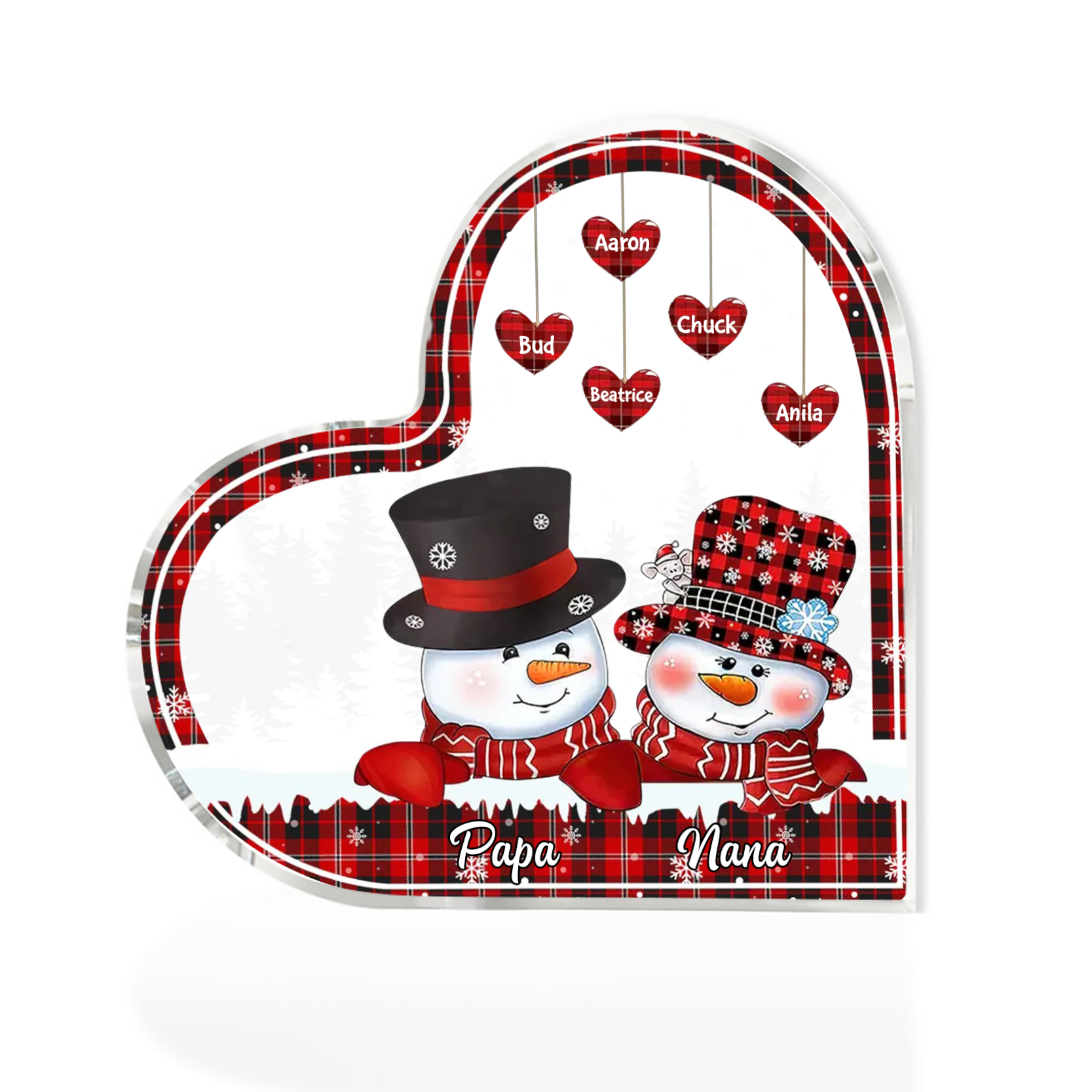 Acrylic Heart Keepsake Customised 7 Names Christmas Snowman Decor Personalised Gifts for Grandma Mum-Jessemade AU