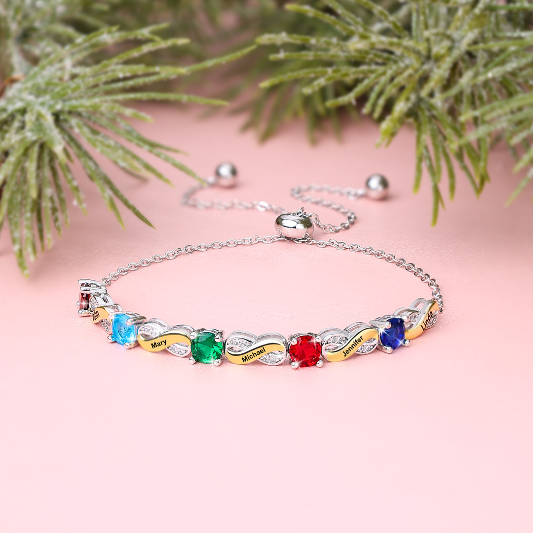 5 Names - Personalised Infinity Bracelet Custom Names & Birthstones Family Bracelet Gifts For Mother-Jessemade AU