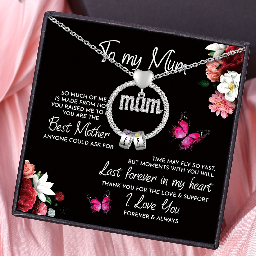 Personalised Circle Necklace With 2 Birthstones Pendant Engraved Names Gift For Mum-Jessemade AU