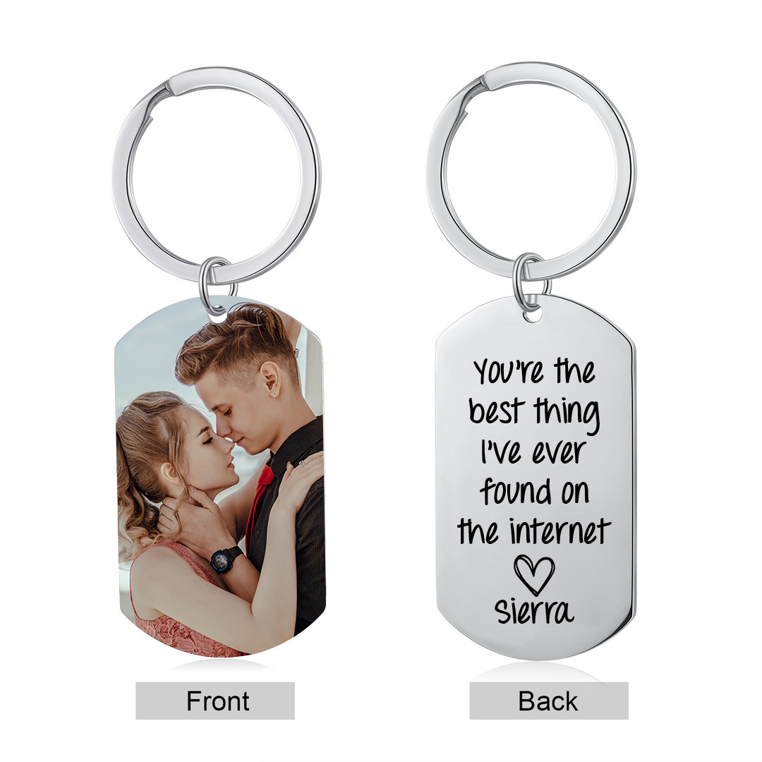 Personalised Photo & Name Keychain Stainless Steel Couple Gift - You're The Best Thing I've Ever Found On The Internet-Jessemade AU