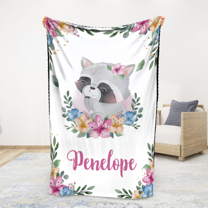 Personalised Raccoon Blanket Custom Name Cute Cartoon Blanket-Jessemade AU
