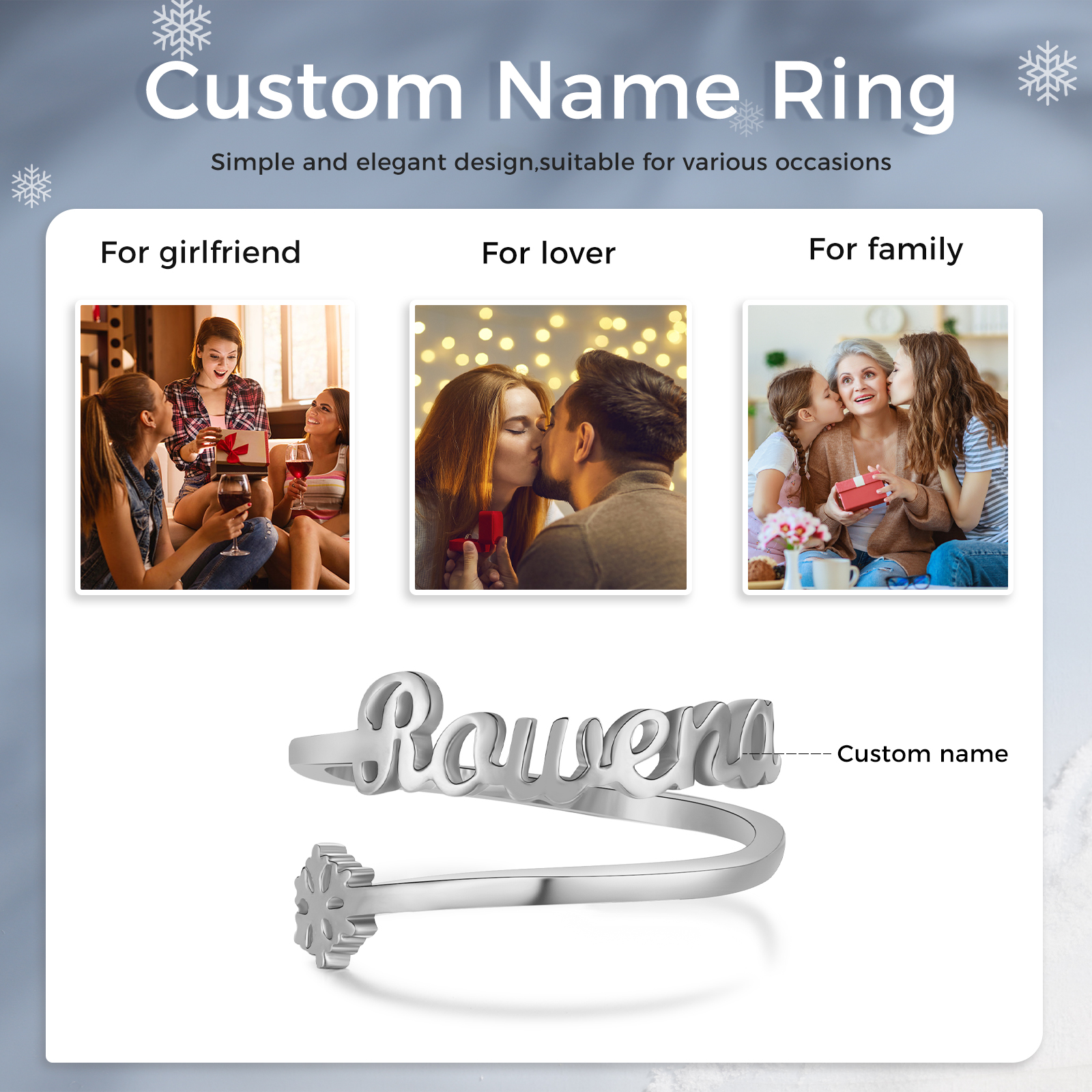 Name Ring Personalised 1 Name Adjustable Rings-Jessemade AU