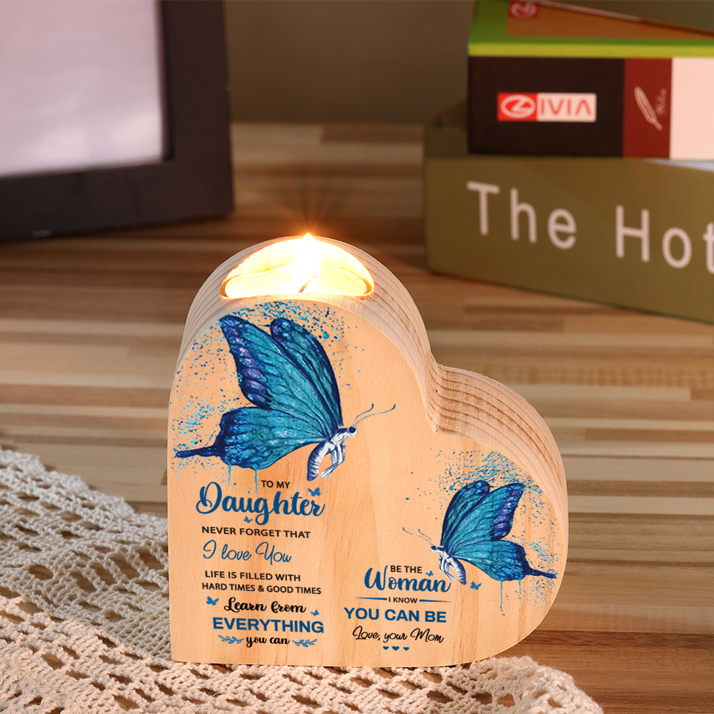 To My Daughter-Wooden Heart Candle Holder Butterfly Candlesticks "I Know You Can Be"-Jessemade AU