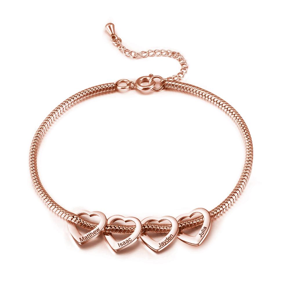Jessemade Adjustable Personalised Ankle Bracelets for Women Silver 4 Love Heart Charms For Her.