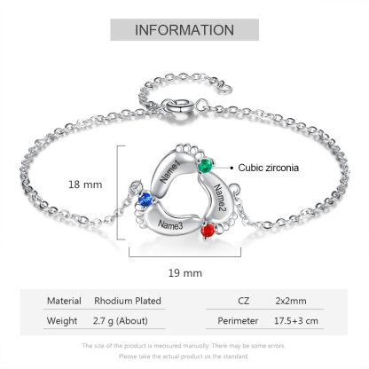 Personalised Baby Foot Bracelet With 3 Birthstones Engraved Names Gift For Mother-Jessemade AU