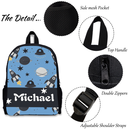 Custom Name Schoolbag Personalised Rocket and Satellite Backpack Travel Bag for Kids-Jessemade AU