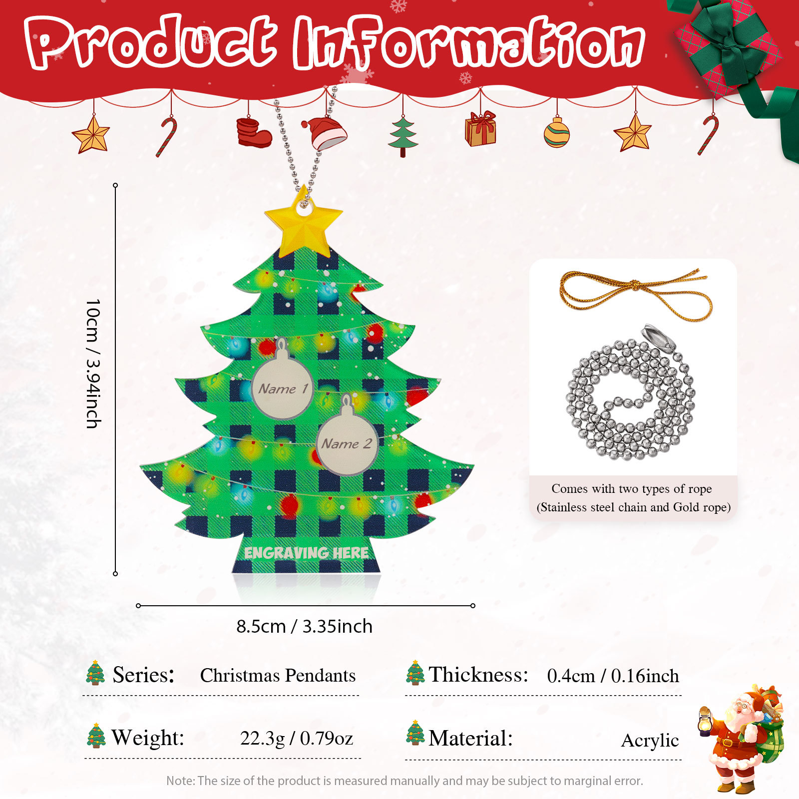 2 Names - Personalised Acrylic Christmas Tree Ornaments Customised Text & Name Xmas Pendant Gifts for Family Friends-Jessemade AU